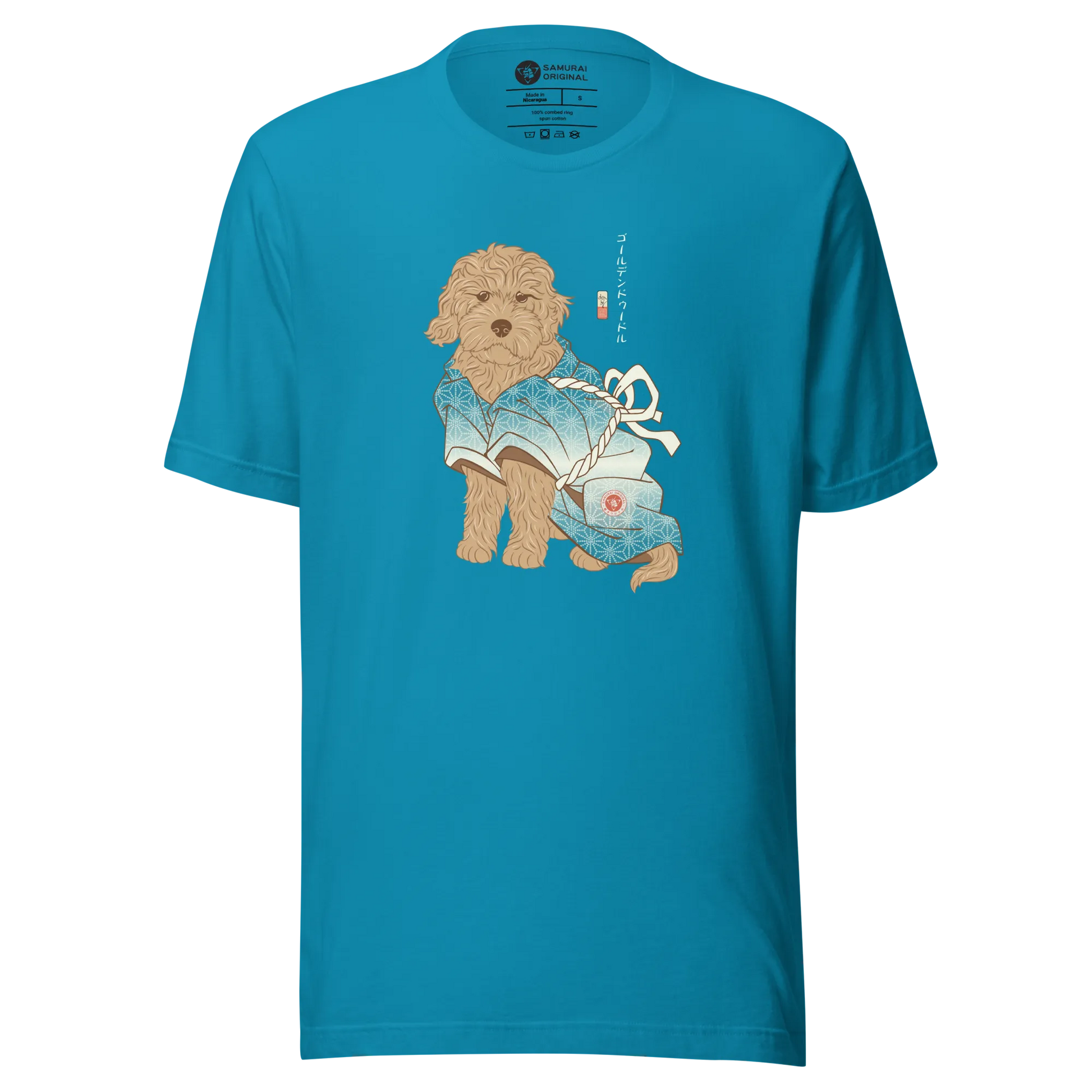 Golden Doodle Dog Funny Japanese Ukiyo-e Unisex T-shirt - Aqua / S