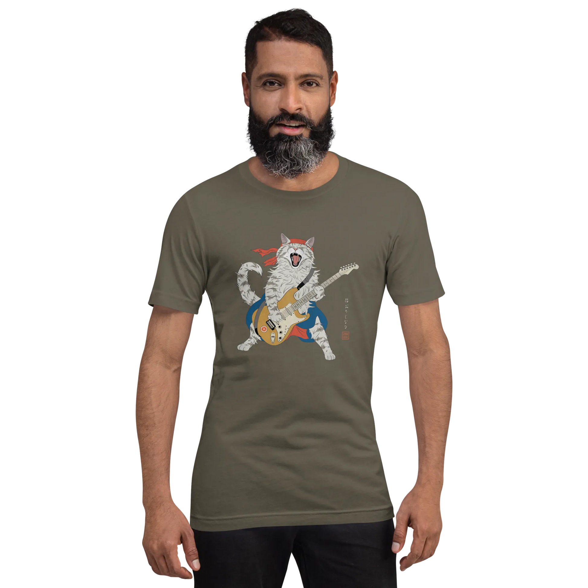 Cat Playing Guitar Japanese Ukiyo-e Unisex t-shirt -