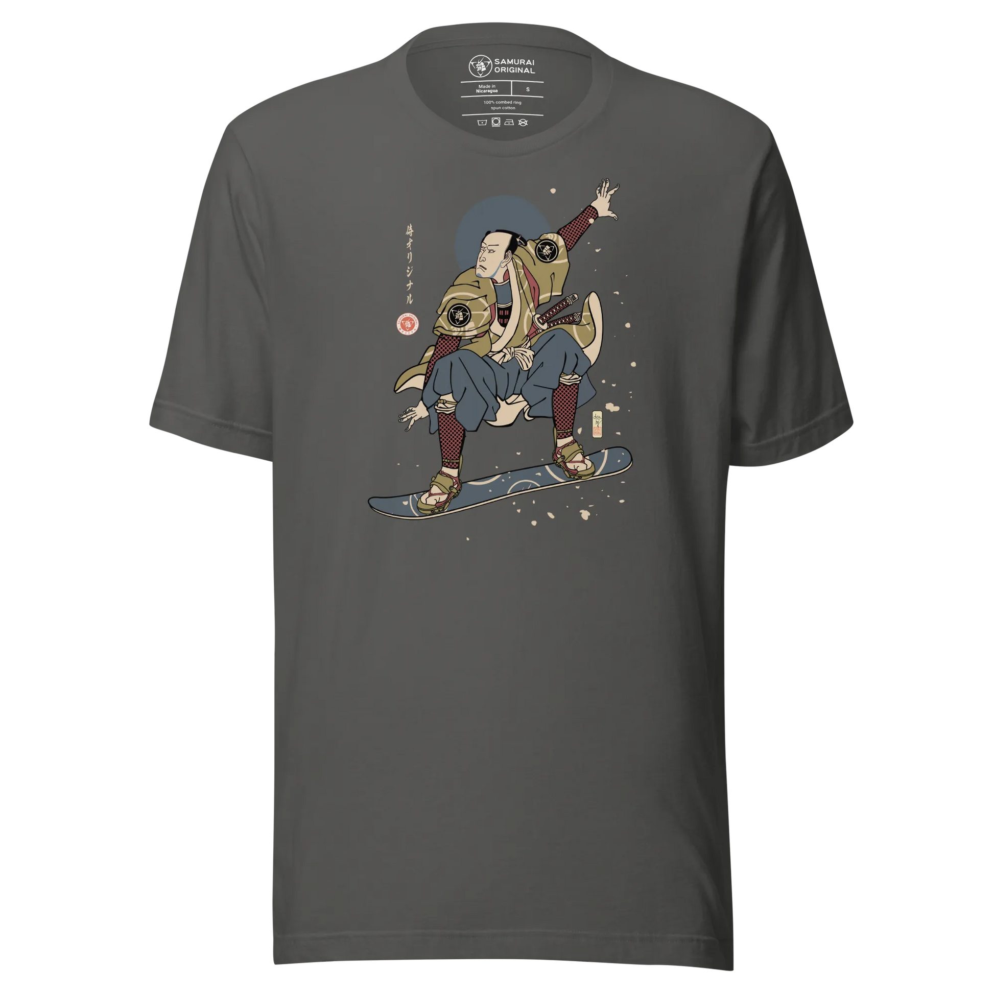 Samurai Snowboard 2 Winter Sport Ukiyo-e Unisex T-Shirt - Asphalt / S