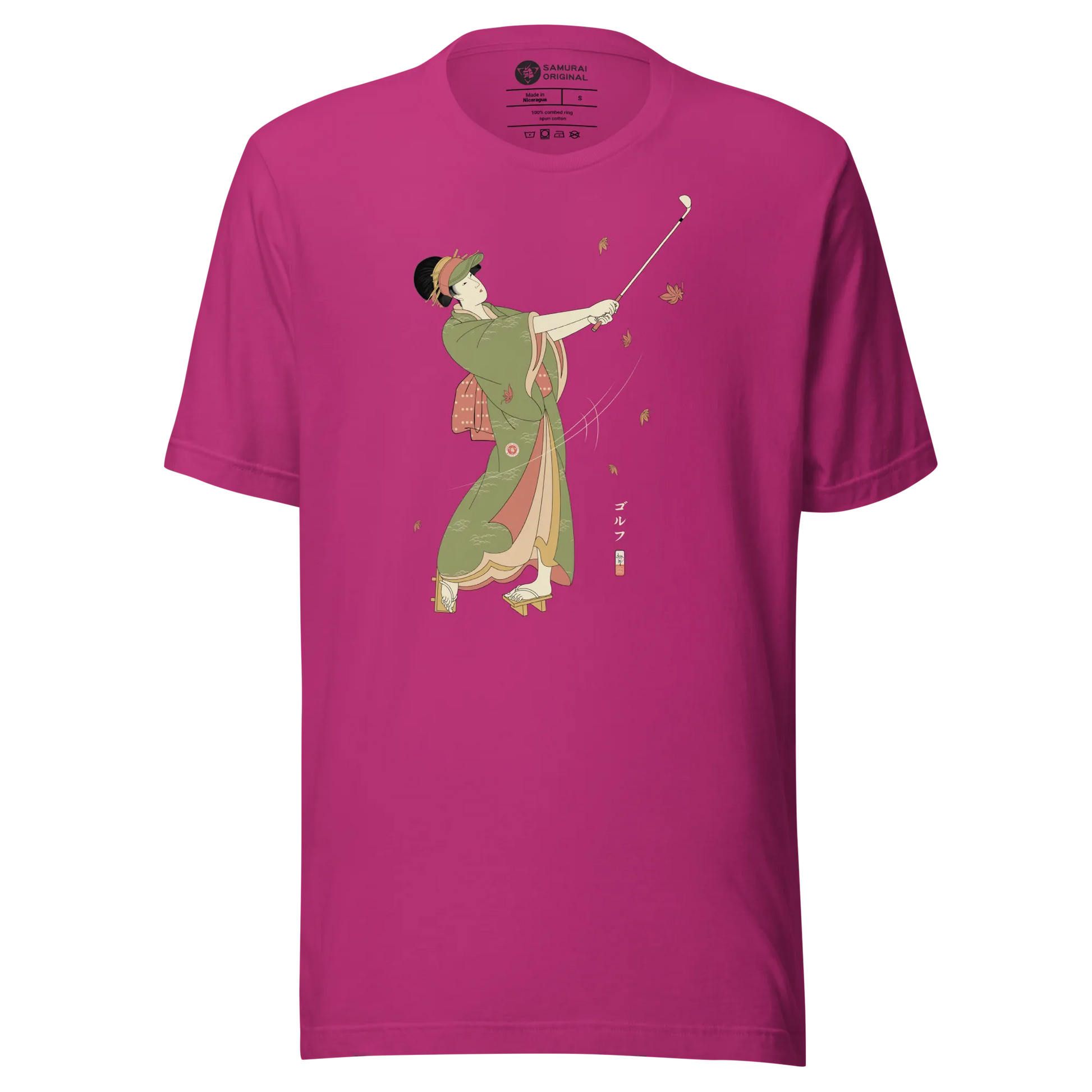 Geisha Golf Player Japanese Ukiyo-e Unisex T-shirt - Berry / S