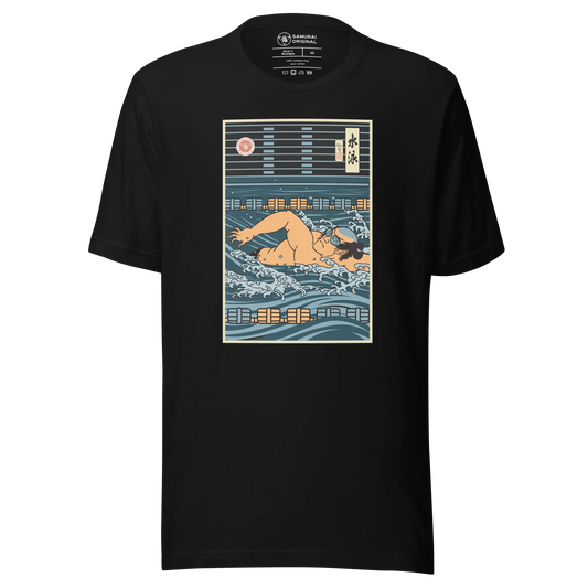 Samurai Swim Water Sport Ukiyo-e Unisex T-Shirt - Black / S