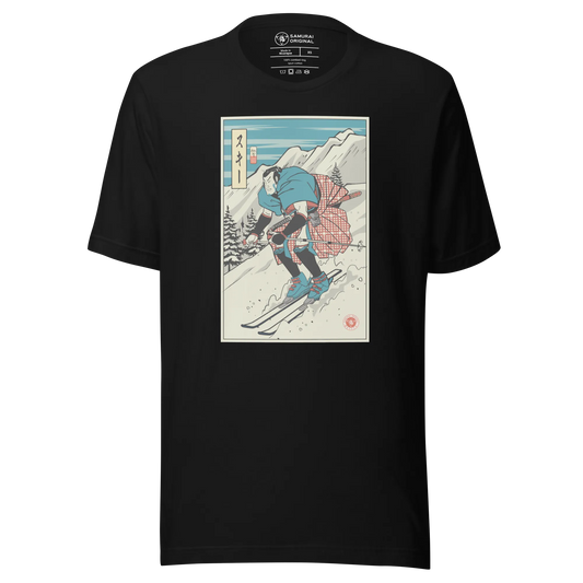 Samurai Ski Winter Sport Ukiyo-e Unisex T-Shirt - Black / S