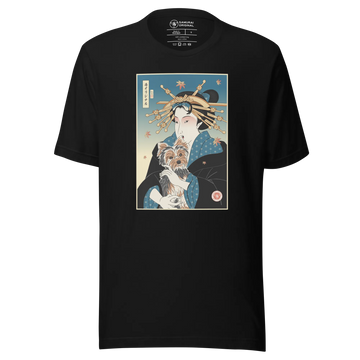 Geisha and Yorkshire Dog Japanese Ukiyo-e Unisex t-shirt - Black / S