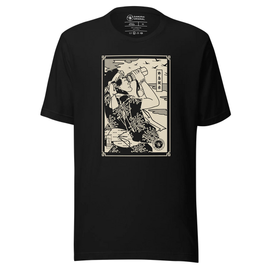 Samurai Birdwatching Bird Lover Ukiyo-e Unisex T-Shirt - Black / S