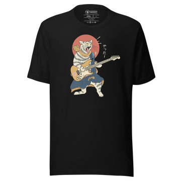 Cat Playing Guitar Funny Japanese Ukiyo-e Unisex T-shirt - Black / S