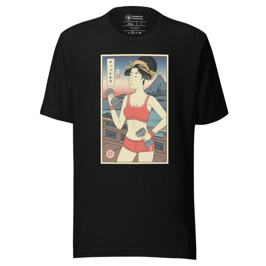 Geisha Fitness Gym Japanese Ukiyo-e Unisex T-Shirt - Black / S