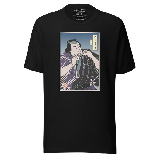 Samurai Harmonica Player Music Ukiyo-e Unisex T-Shirt - Black / S