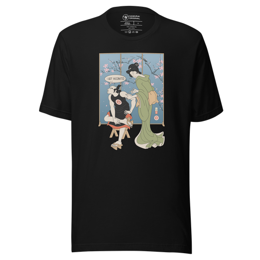 Samurai I Got Vaccinated Ukiyo-e Unisex T-Shirt - Black / S