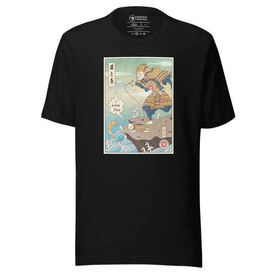 Samurai Cat Love Fish Ukiyo-e Funny Unisex T-Shirt - Samurai Original