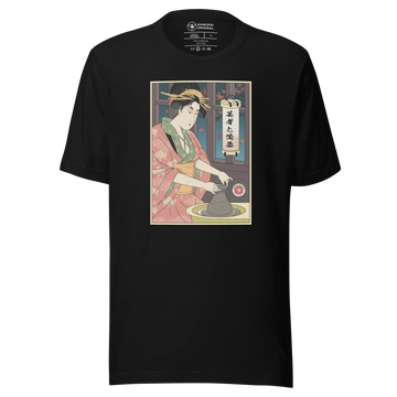 Geisha Pottery Artisan Japanese Ukiyo-e Unisex T-Shirt - Black / S