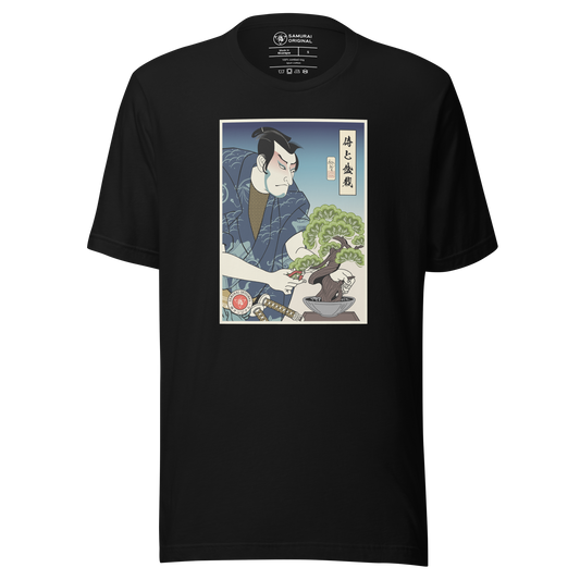 Samurai and Bonsai Tree Japanese Ukiyo-e Unisex T-Shirt - Samurai Original