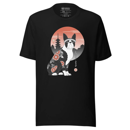 Samurai Boston Terrier Dog Ukiyo-e Unisex T-shirt - Black / S