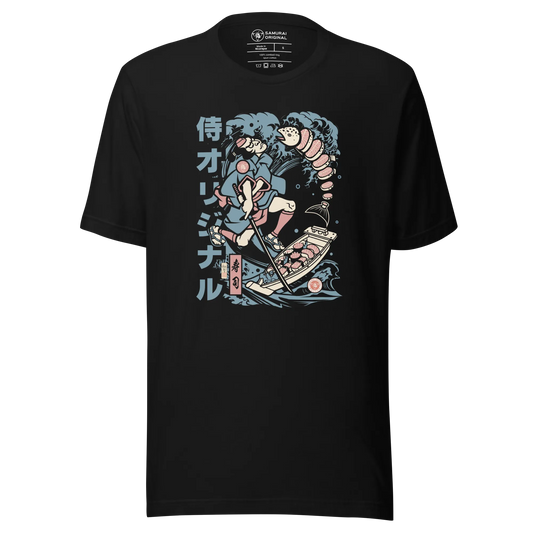 Samurai Sushi Japan's Food Ukiyo-e Funny Unisex T-Shirt - Black / S