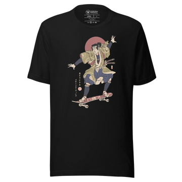 Samurai Skateboard Ukiyo-e Unisex T-Shirt - Black / S