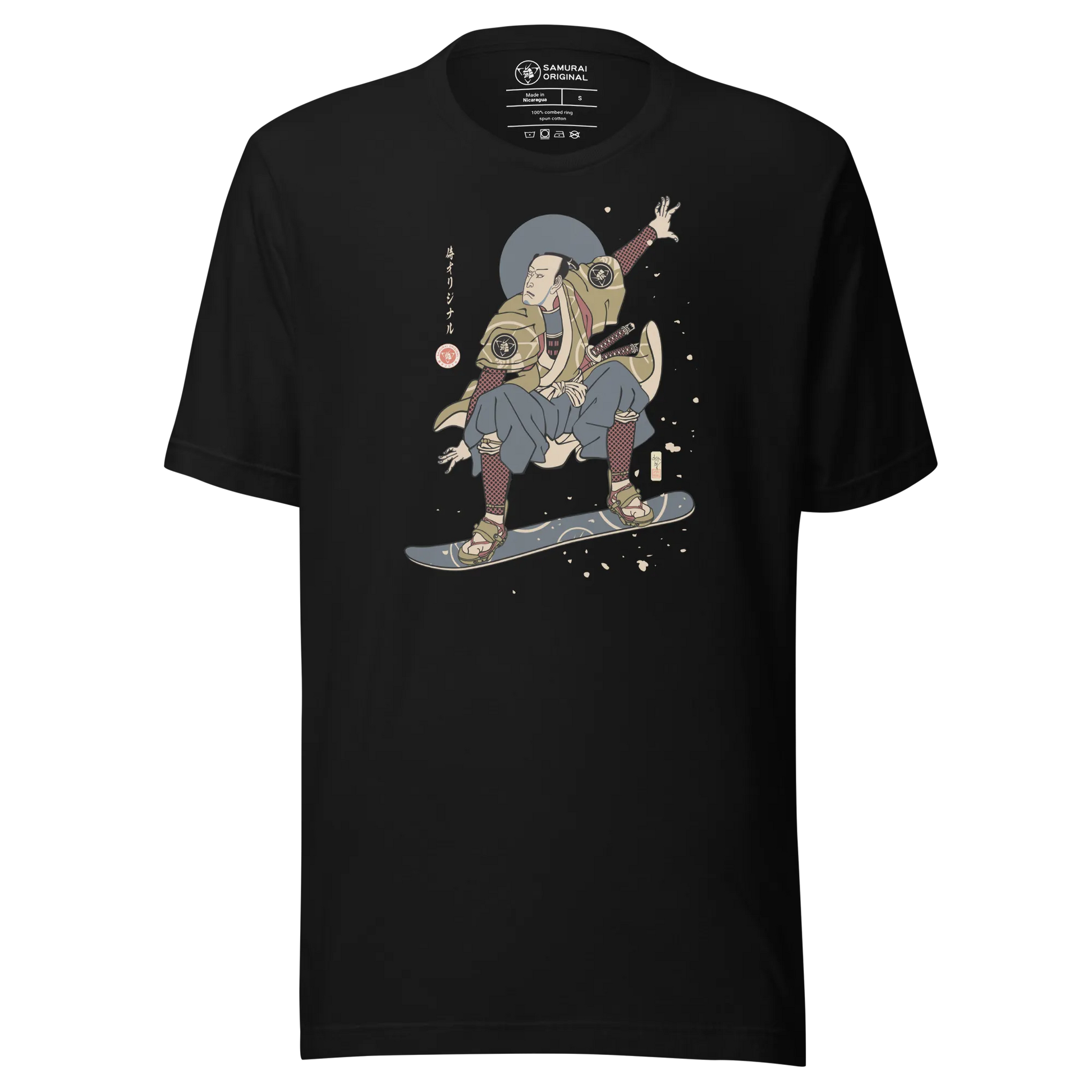 Samurai Snowboard 2 Winter Sport Ukiyo-e Unisex T-Shirt - Black / S