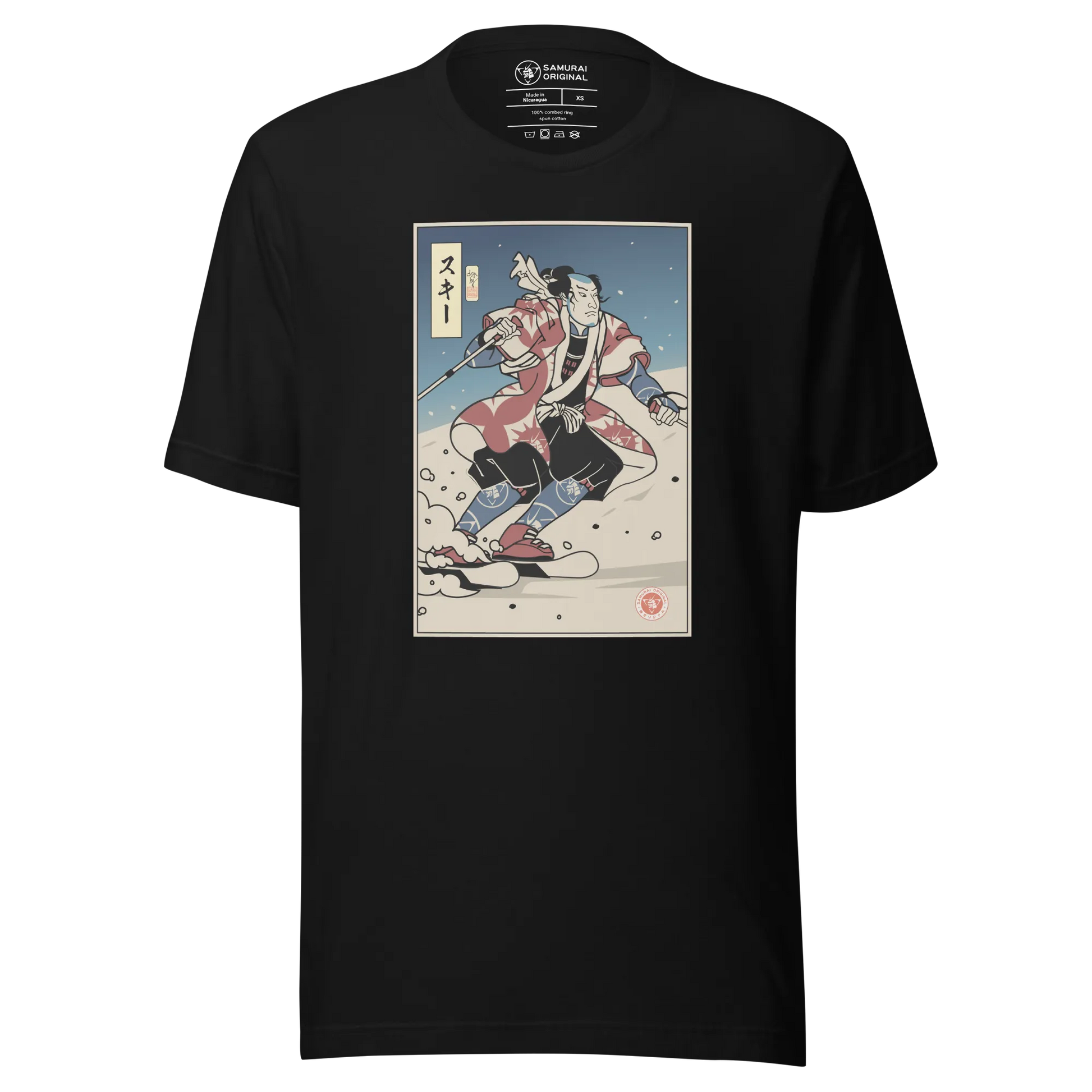 Samurai Ski 2 Winter Sport Ukiyo-e Unisex T-Shirt - Black / S