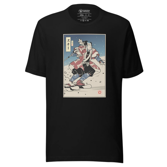 Samurai Ski 2 Winter Sport Ukiyo-e Unisex T-Shirt - Black / S