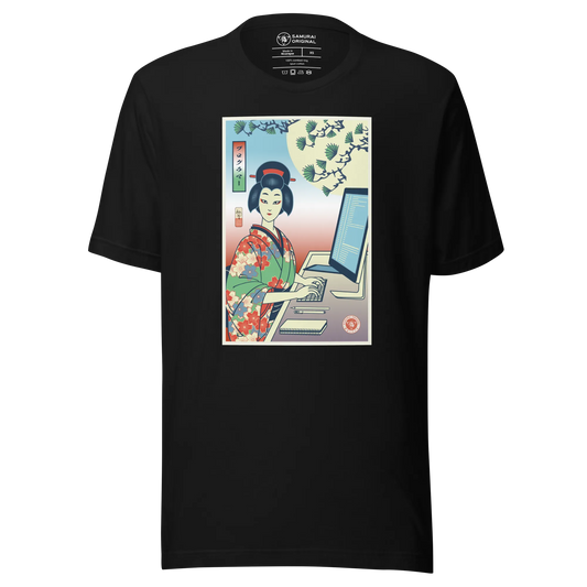 Geisha Programmer Computer Science Japanese Ukiyo-e Unisex T-Shirt - Black / S