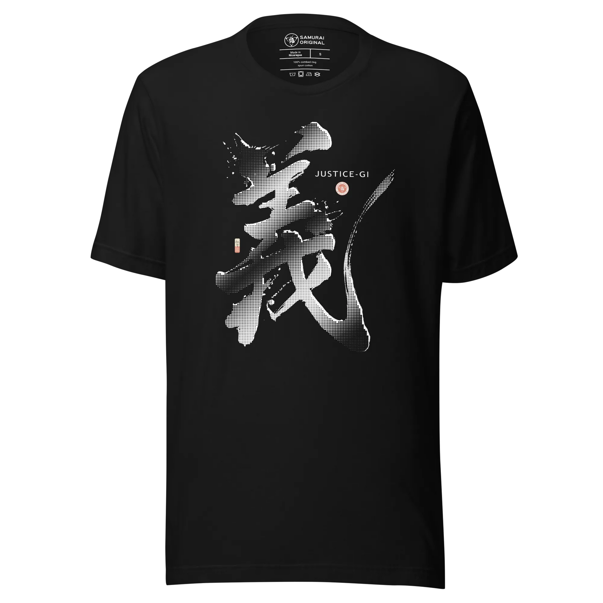 Justice-Gi Seven Virtues Of Bushido Japanese Kanji Calligraphy Unisex T-Shirt - Black / S