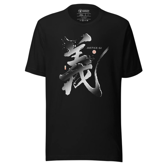 Justice-Gi Seven Virtues Of Bushido Japanese Kanji Calligraphy Unisex T-Shirt - Black / S