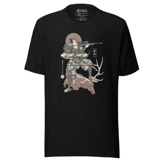 Samurai Hunting Prey Ukiyo-e Unisex T-Shirt - Black / S