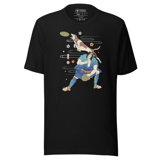 Disc Dog Samurai Japanese Ukiyo-e Unisex T-Shirt - Black / S