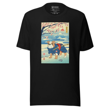 Dog Bulldog Japanese Ukiyo-e Unisex T-Shirt - Black / S