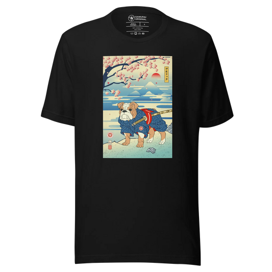 Dog Bulldog Japanese Ukiyo-e Unisex T-Shirt - Black / S