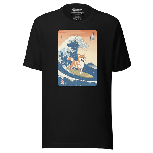 Shiba Inu Dog Surfing Ukiyo-e Unisex T-shirt