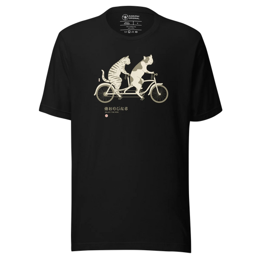 Cat Ride Funny Japanese Ukiyo-e Unisex T-shirt - Black / S