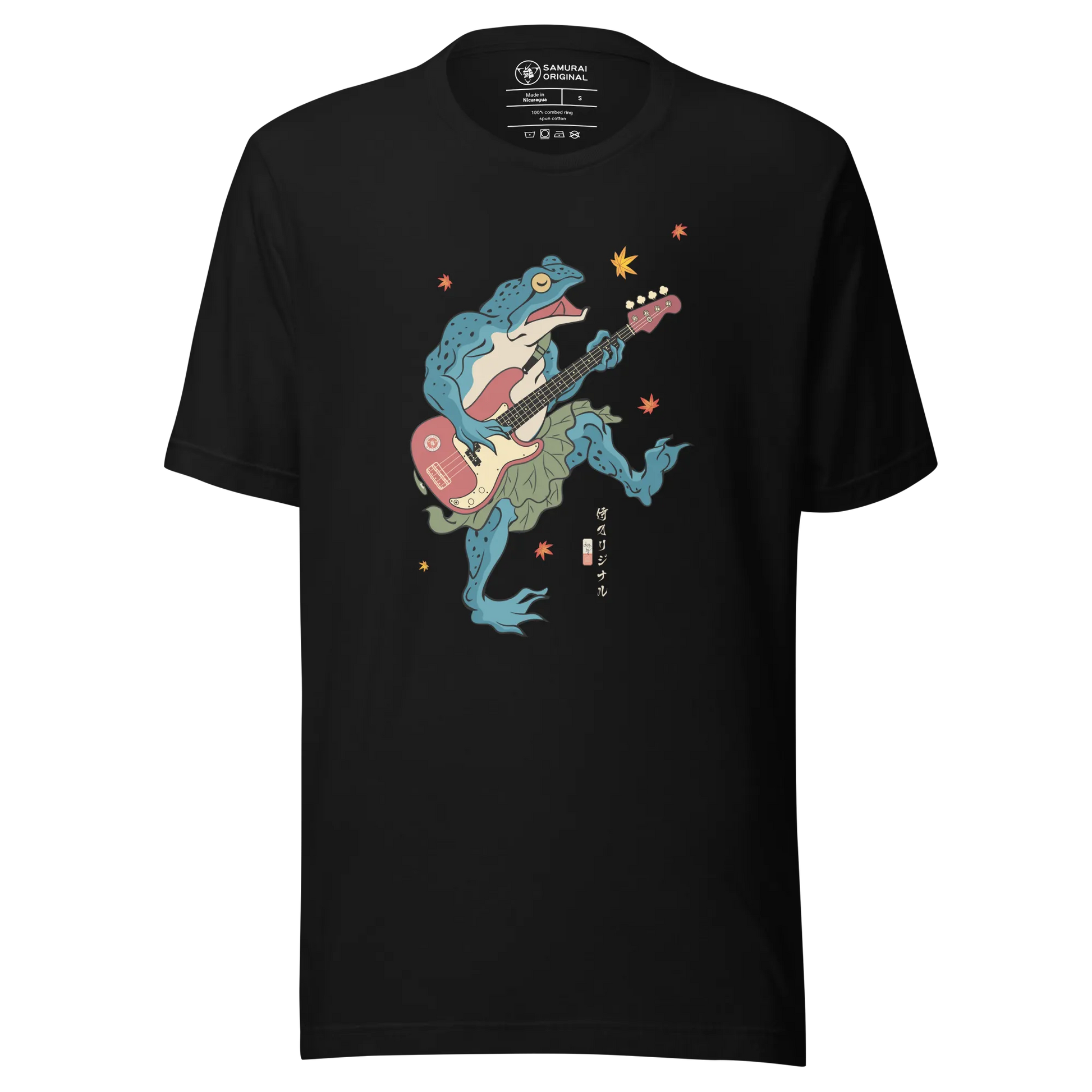 Frog Guitar Bass Funny Japanese Ukiyo-e Unisex T-shirt - Black / S