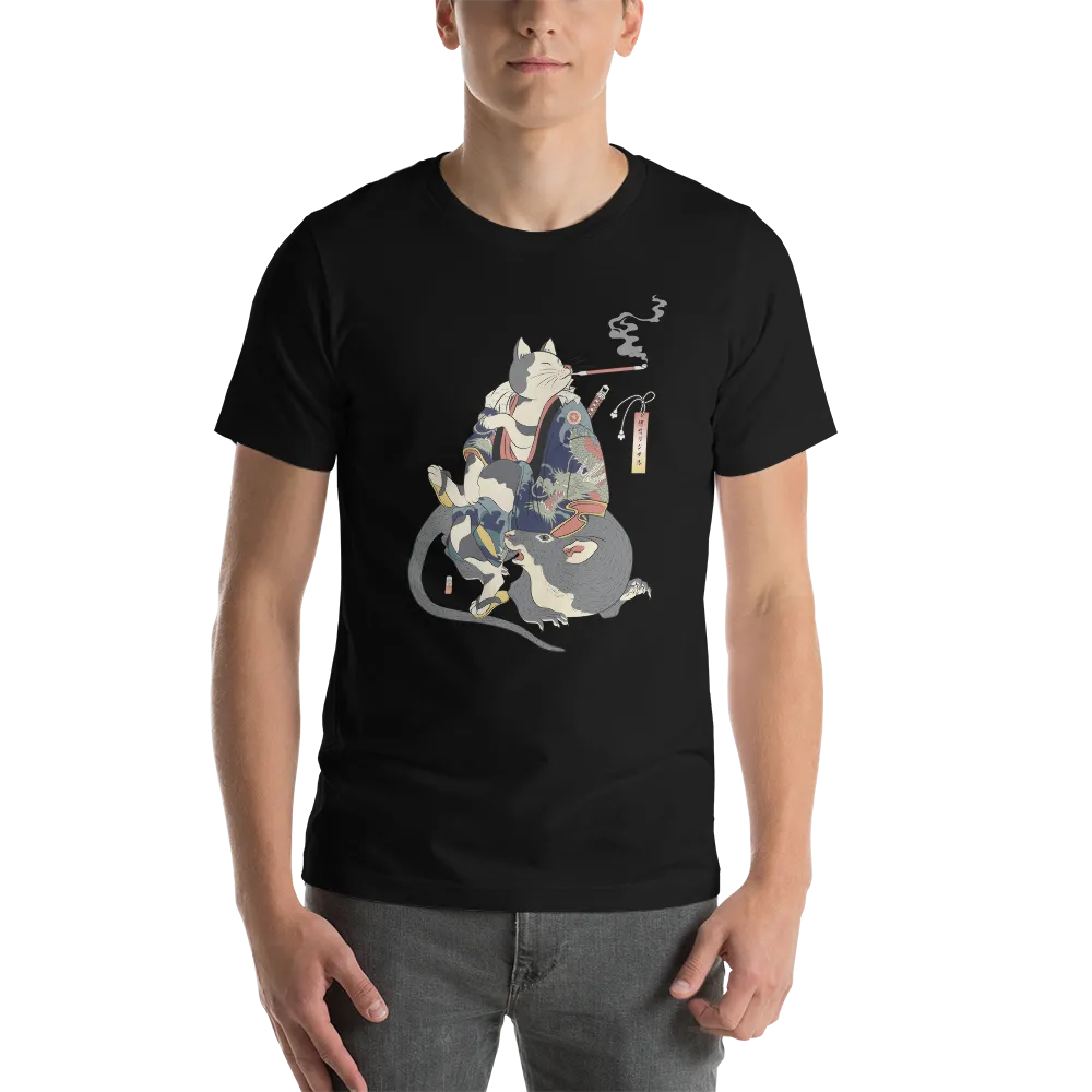 Cat and Mouse Funny Japanese Ukiyo-e Unisex T-shirt -