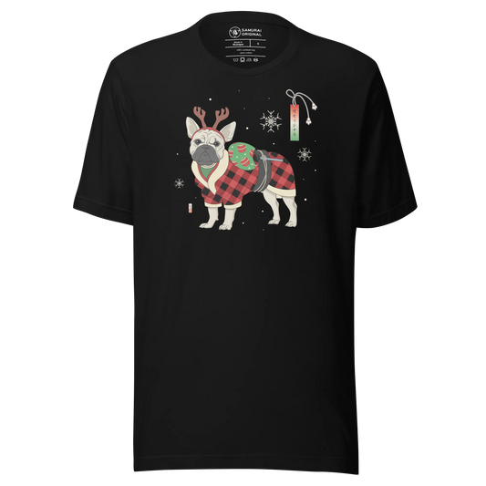 French Bulldog Funny Christmas Japanese Ukiyo-e Unisex T-shirt - Black / S