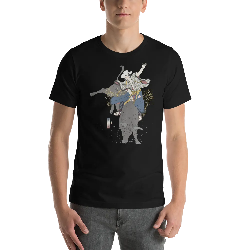 Samurai Bull Riding Ukiyo-e Unisex T-shirt - Samurai Original