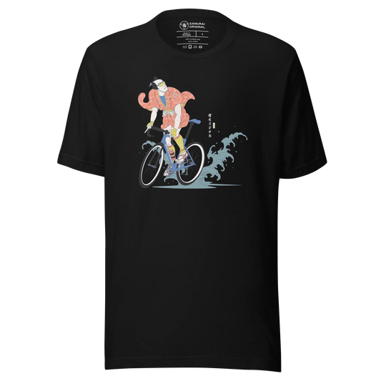 Samurai Bicycle Racing Ukiyo-e Unisex T-shirt - Black / S