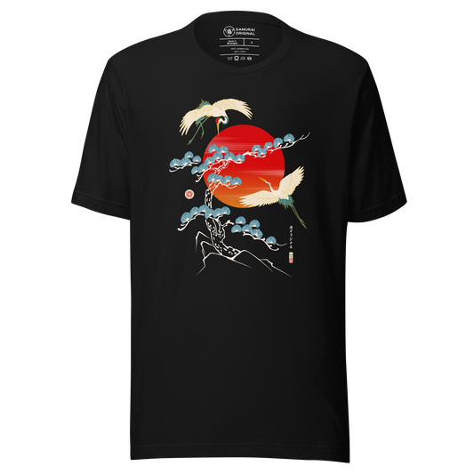 Crane Bird Japanese Ukiyo-e Unisex T-shirt - Black / S