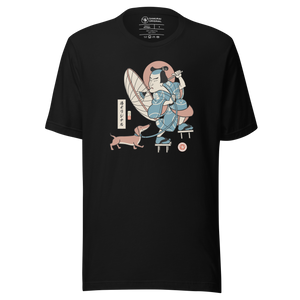 Samurai & Dachshund Walking Ukiyo-e Funny Japanese Unisex T-Shirt - Samurai Original