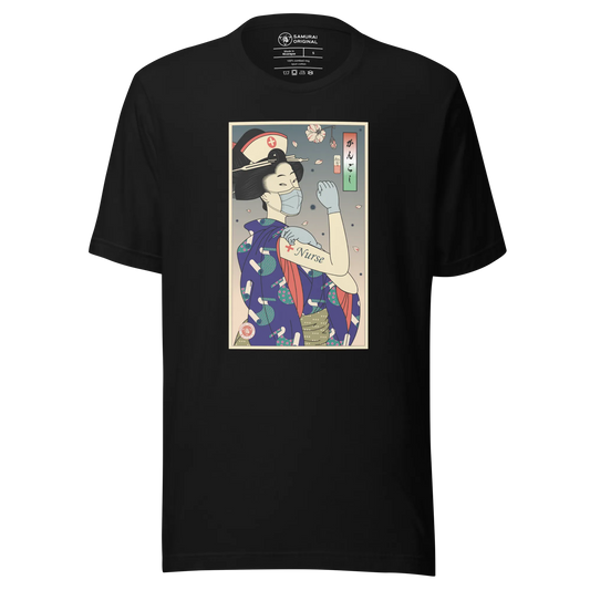 Geisha Nurse Medical Japanese Ukiyo-e Unisex T-Shirt - Black / S