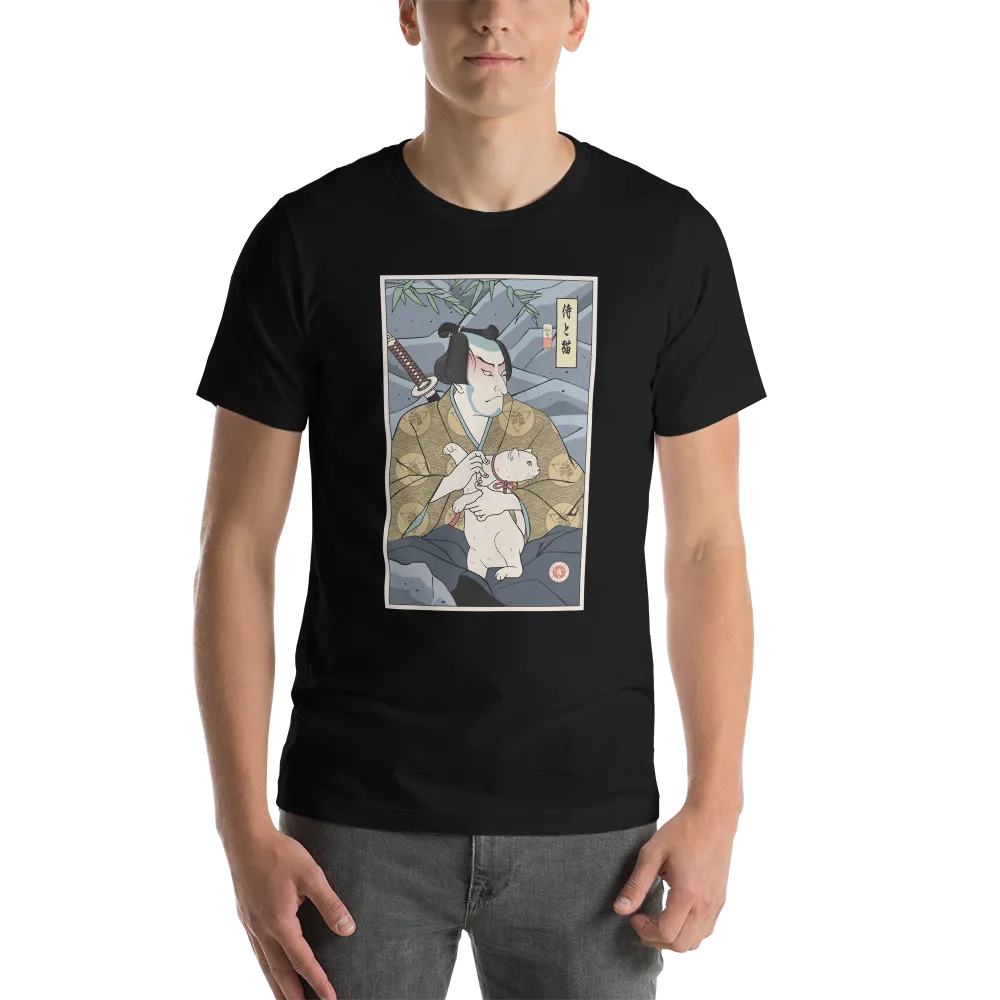 Samurai & Cat Funny Japanese Ukiyo-e Unisex T-Shirt - Samurai Original