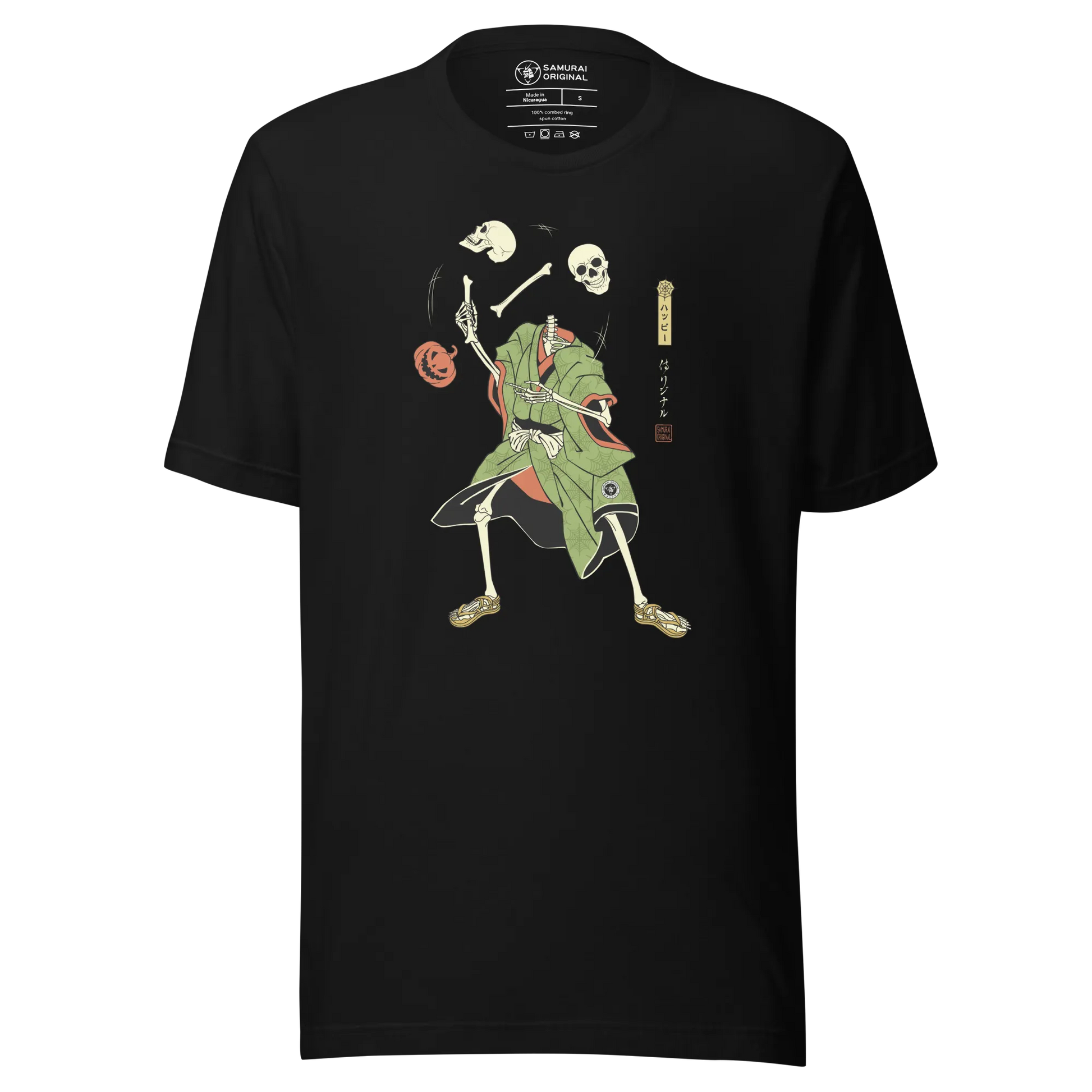 Halloween Samurai Skeleton Juggling Japanese Ukiyo-e Unisex T-shirt - Black / S