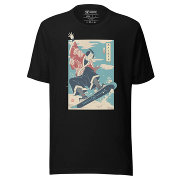 Samurai Snowboard Winter Sport Ukiyo-e Unisex T-Shirt - Black / S