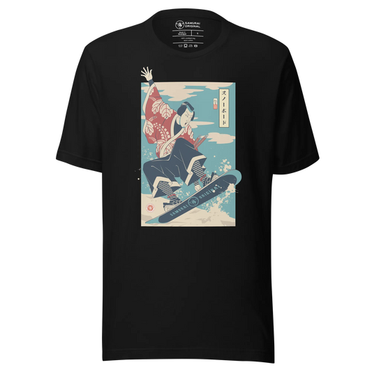 Samurai Snowboard Winter Sport Ukiyo-e Unisex T-Shirt - Black / S