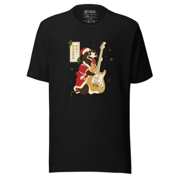 Dachshund Play Guitar Christmas Japanese Ukiyo-e Unisex T-shirt - Black / S