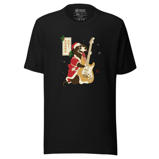 Dachshund Play Guitar Christmas Japanese Ukiyo-e Unisex T-shirt - Black / S