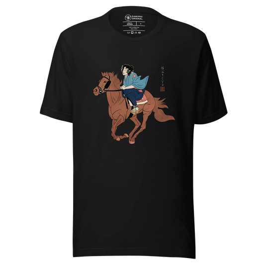 Onna Bugeisha Riding Horse Japanese Ukiyo-e Unisex T-shirt - Samurai Original