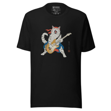 Cat Playing Guitar Japanese Ukiyo-e Unisex t-shirt - Black / S