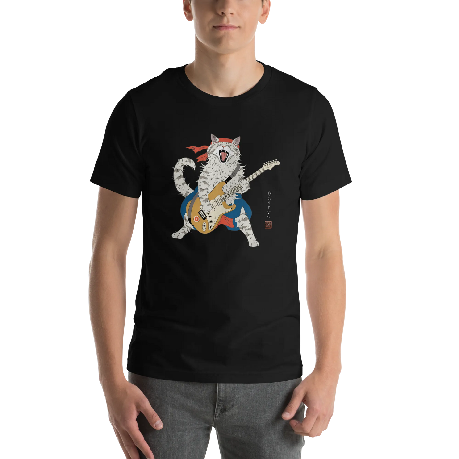 Cat Playing Guitar Japanese Ukiyo-e Unisex t-shirt -