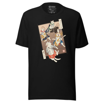 Cat Band Music Japan Ukiyo-e Unisex T-shirt - Black / S