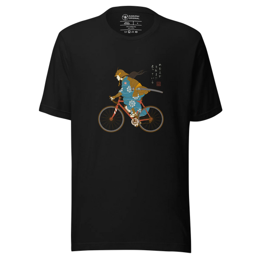 Onna Musha Riding Bicycle Japanese Ukiyo-e Unisex T-shirt - Samurai Original