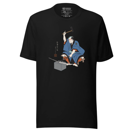 Samurai Blacksmith Swords Japanese Ukiyo-e Unisex T-shirt - Black / S